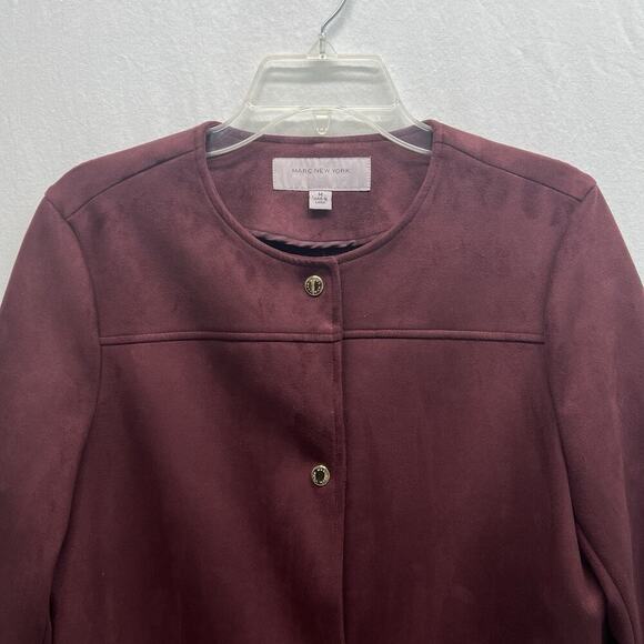 Marc New York Andrew Marc Faux Suede Collarless Coat Size M Burgundy Snap - Picture 2 of 10